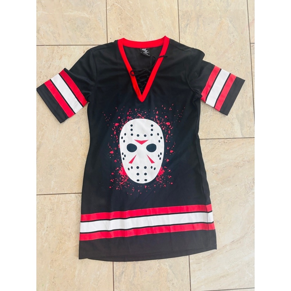 Friday the 13th Jason Voorhees Hockey Jersey Dress Black Red XL